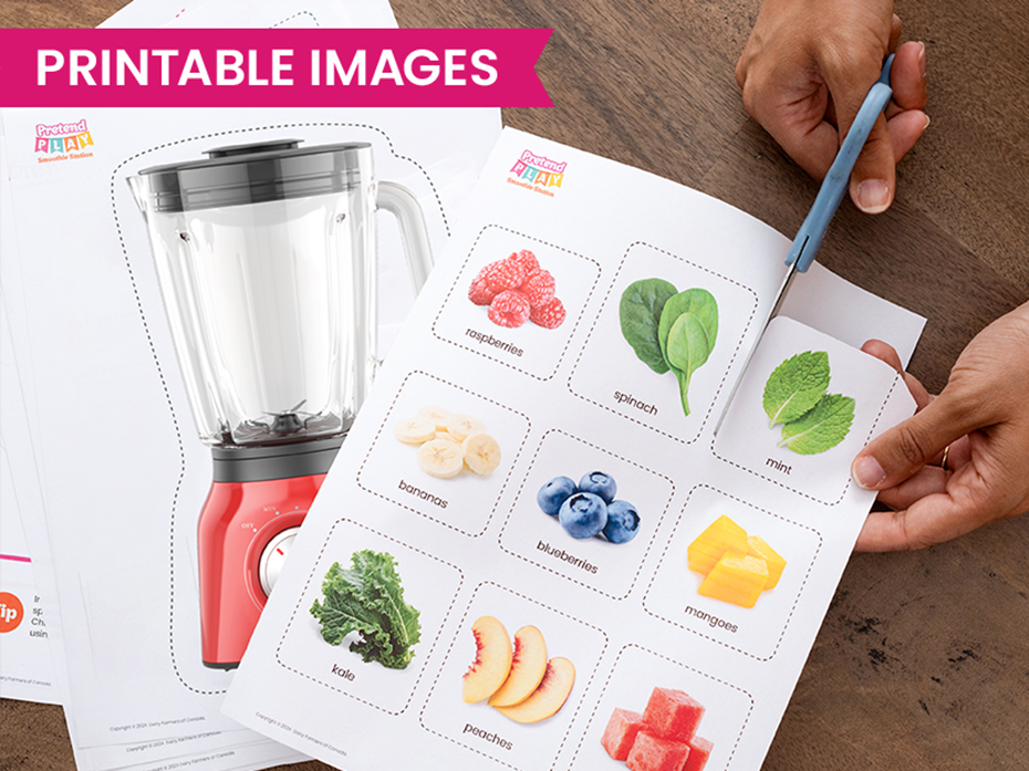 Printable images of food and blender - pretend play smoothie station