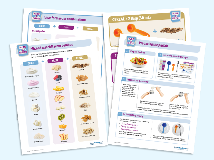 Sheets with recipe ideas, flavour combos and instructions for the activity