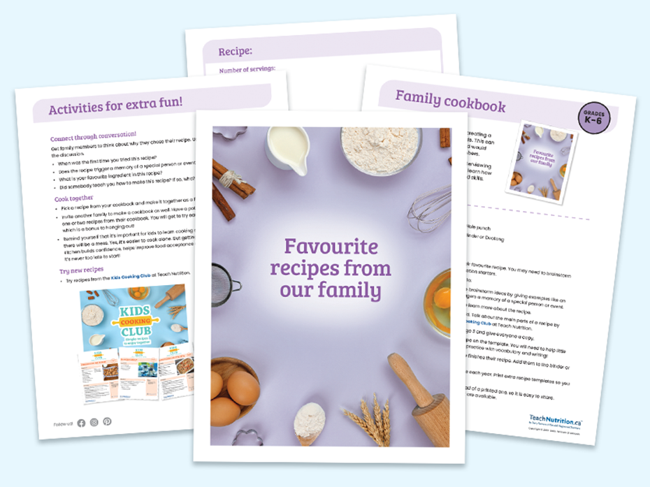 Activity sheets for family cookbook