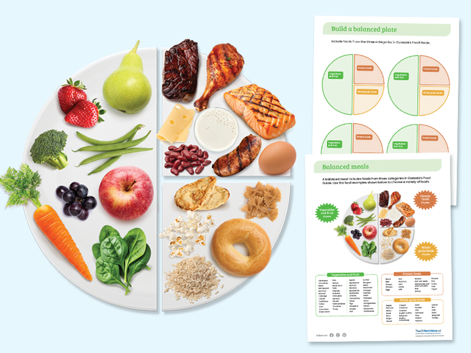 Canada Food Guide plate with food and activity sheets