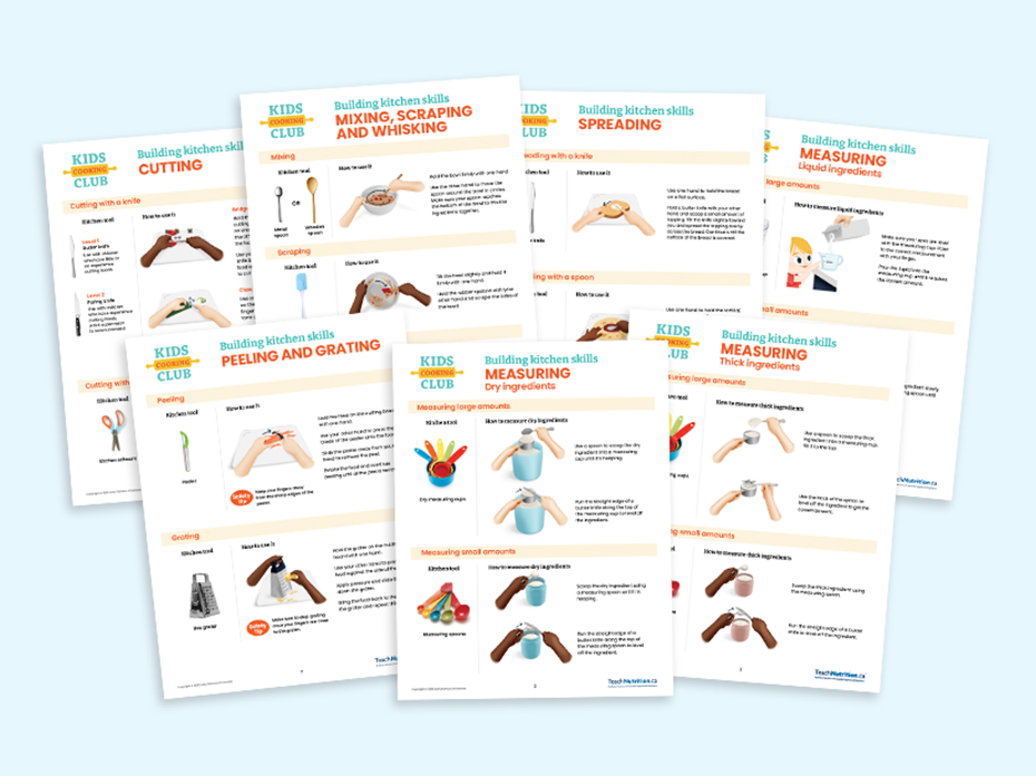 Activity sheets showing illustrations on how to learn basic kitchen skills