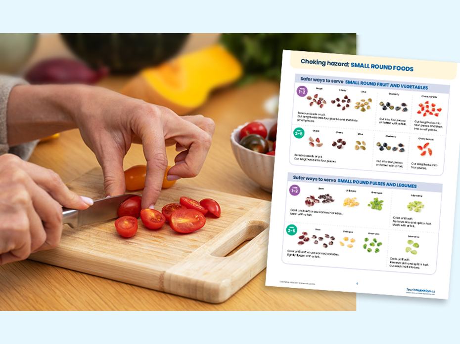 Guide: Reduce the risk of choking For children ages 1 to 5 - Safer ways to serve SMALL ROUND FRUIT AND VEGETABLES - Cherry tomatoes